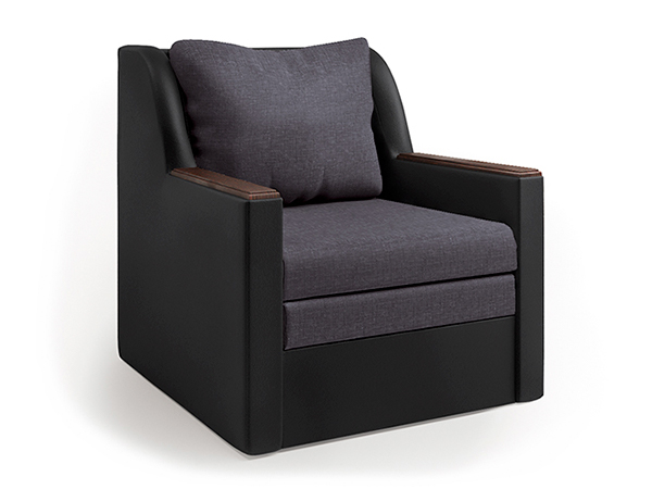 Кресло-кровать «Соло» экокожа черная и серая рогожка