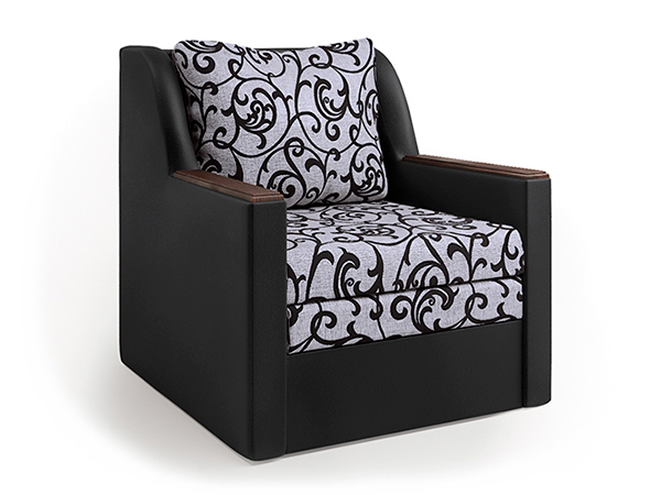 Кресло-кровать «Соло» экокожа черная и узоры
