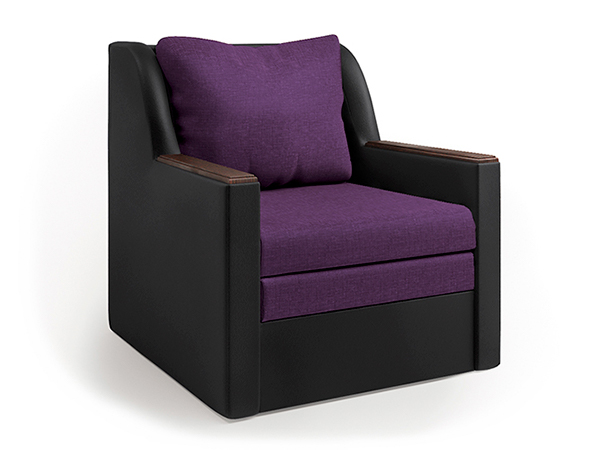 Кресло-кровать «Соло» экокожа черная и фиолетовая рогожка