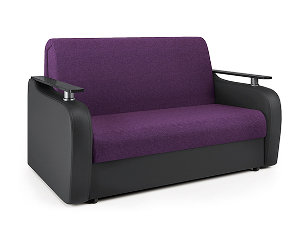 Диван-кровать «Гранд Д» фиолетовая рогожка и черная экокожа