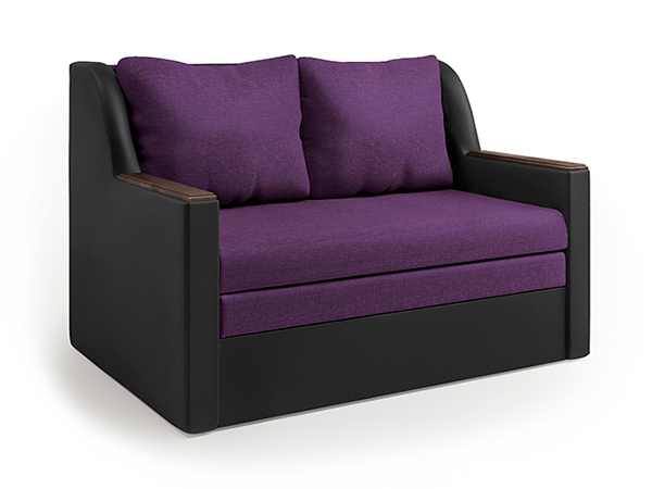 Диван-кровать «Дуэт» экокожа черная и фиолетовая рогожка