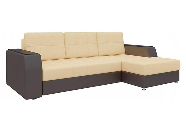 Угловой диван «Эмир Б/С» экокожа бежевая и коричневая