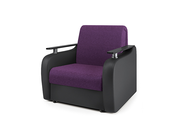 Кресло-кровать «Гранд Д» фиолетовая рогожка и черная экокожа